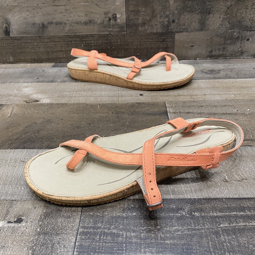 Eddie Bauer Womens Strappy Pink Leather Slingback Sandals Size 11